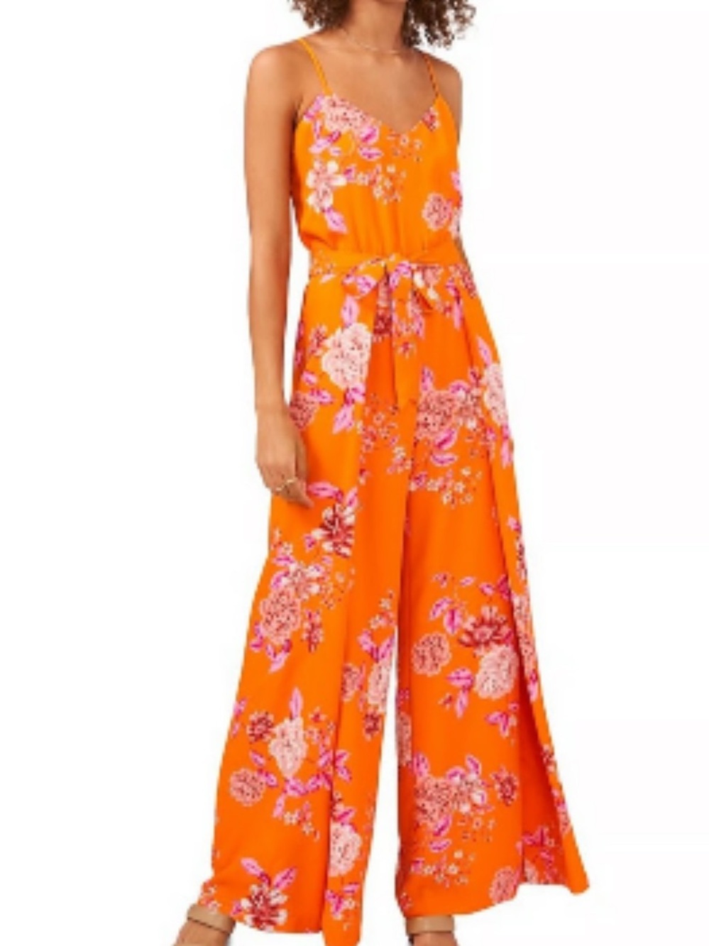 Vince Camuto Orange Floral Wide-Leg Jumpsuit